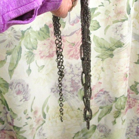 VINTAGE Metallic Grey Multi-Chain Necklace~48" Waist Length Convertible Necklace - Picture 11 of 11